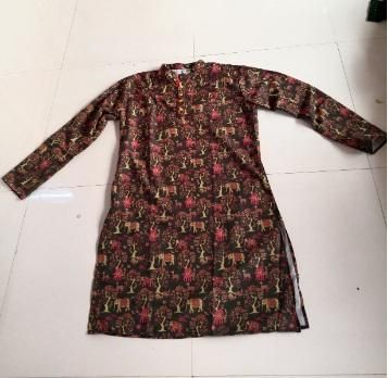 Olive Green Silk Printed Festive Kurta