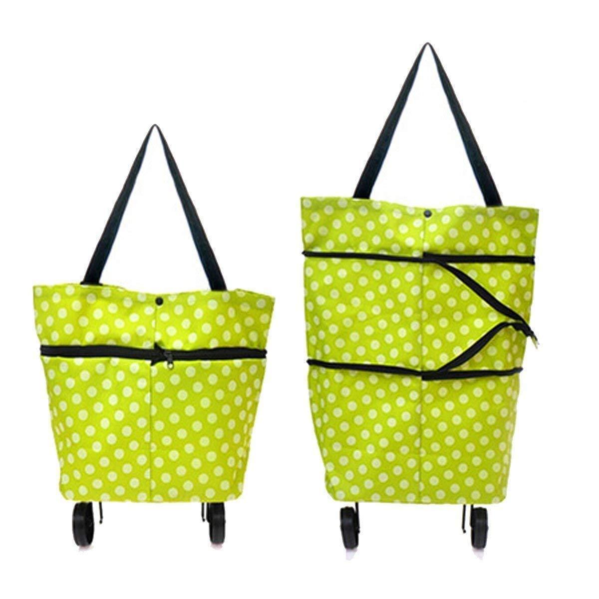 Shopping Trolley with Wheels Foldable Trolley Bag for Parents Students Shopping Men Women (Green)