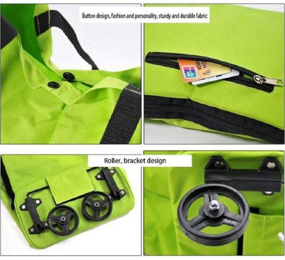 Shopping Trolley with Wheels Foldable Trolley Bag for Parents Students Shopping Men Women (Green)