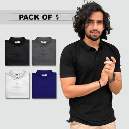 Poly Matte Solid Half Sleeves Mens Polo T-Shirt Pack Of 5