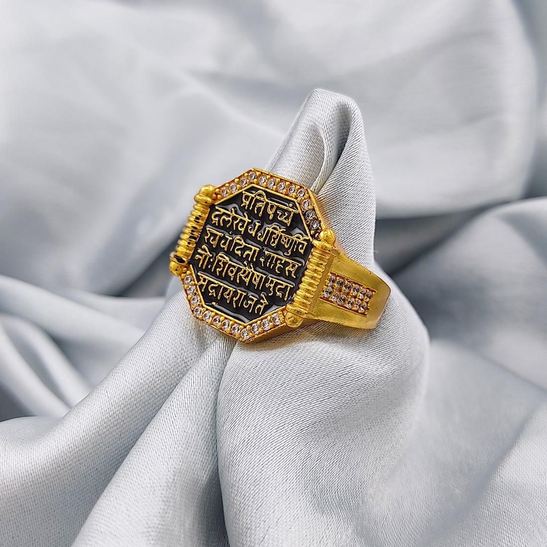 Gold Plated Raj mudra Finger Ring for men and boys Stainless Steel Ring (Black)