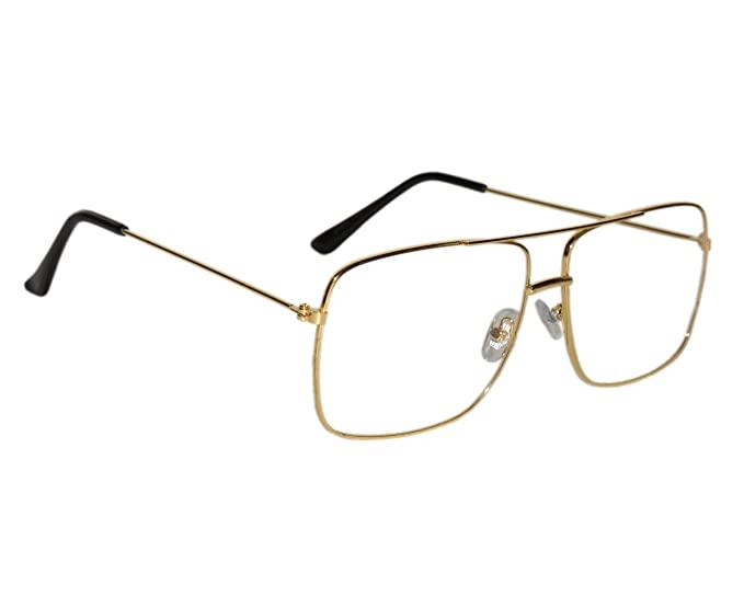 Unisex Clear Golden Retro Square Sunglass