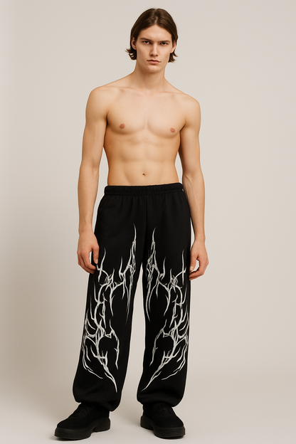Demonic Tendril Spike Wide-Leg Cyber Goth Pants