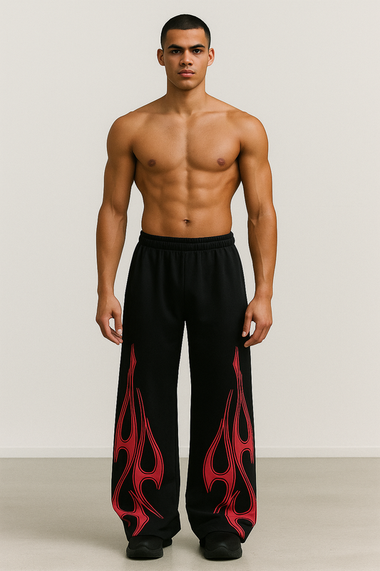 Inferno Flame Baggy Wide-Leg Baggy Pants