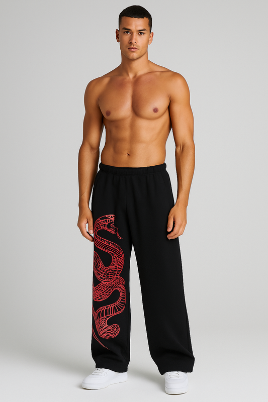 The Serpent's Glare Red Line Art Wide-Leg Baggy Pants