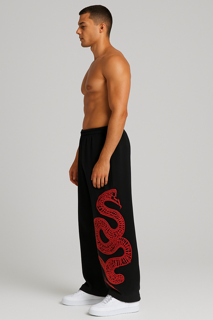 The Serpent's Glare Red Line Art Wide-Leg Baggy Pants