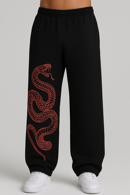 The Serpent's Glare Red Line Art Wide-Leg Baggy Pants