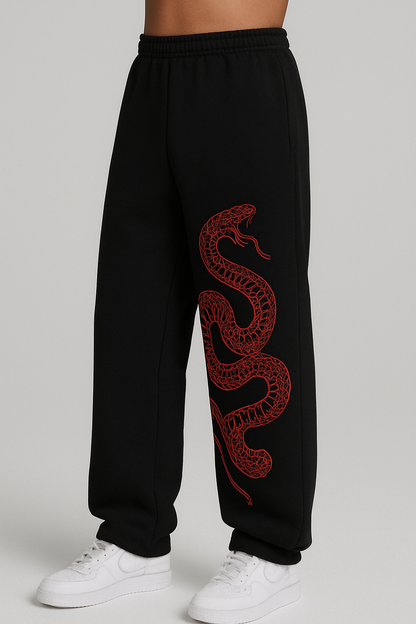 The Serpent's Glare Red Line Art Wide-Leg Baggy Pants