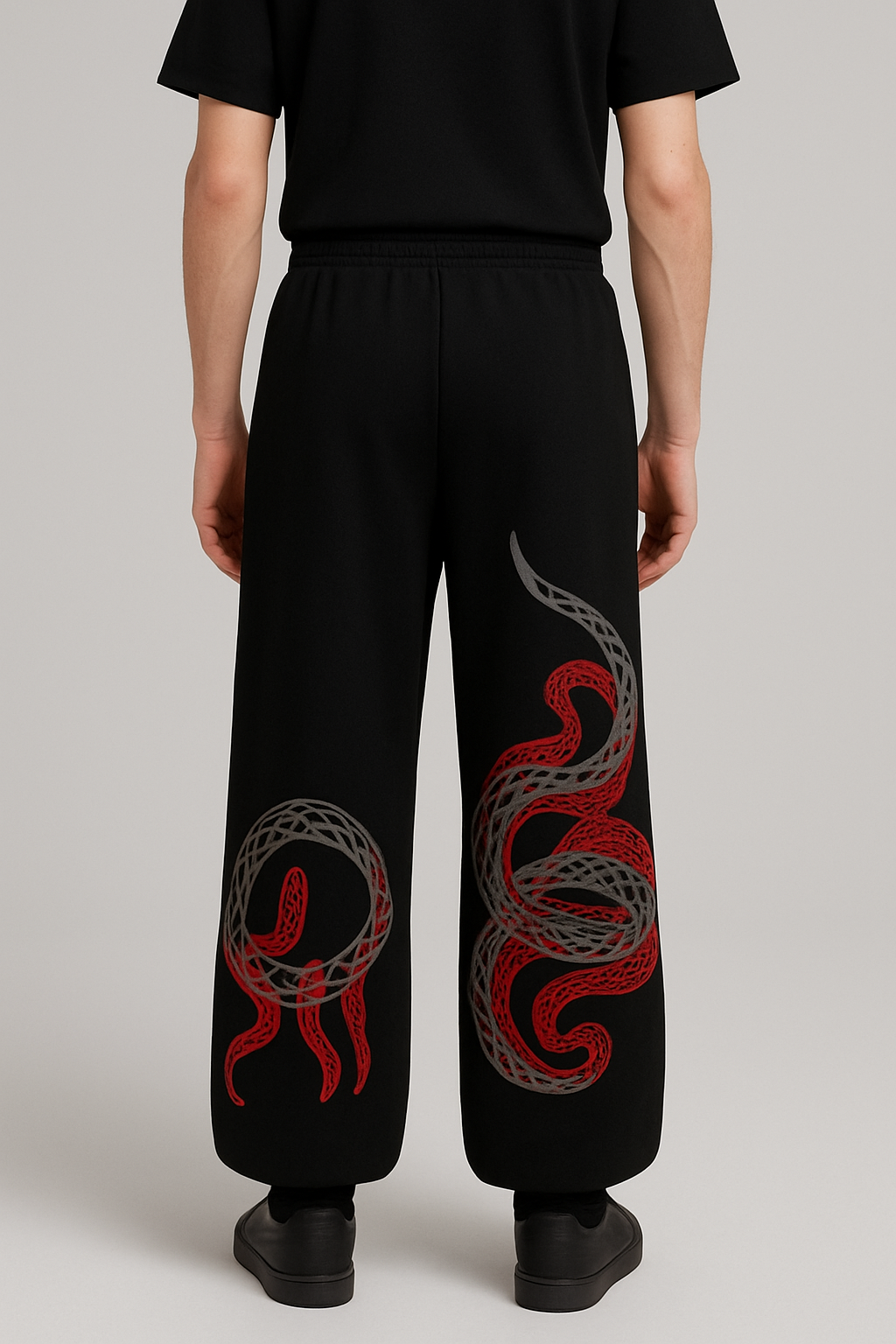 Crimson Serpent Dragon Wide-Leg Baggy Pants