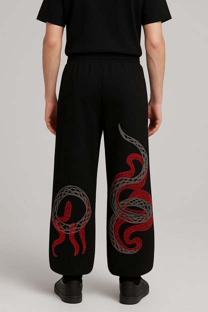 Crimson Serpent Dragon Wide-Leg Baggy Pants