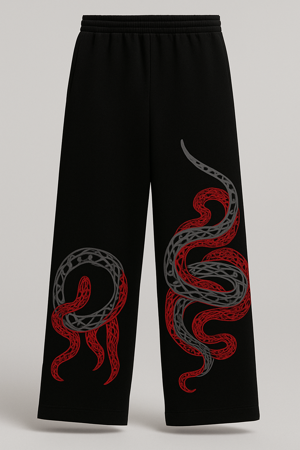 Crimson Serpent Dragon Wide-Leg Baggy Pants