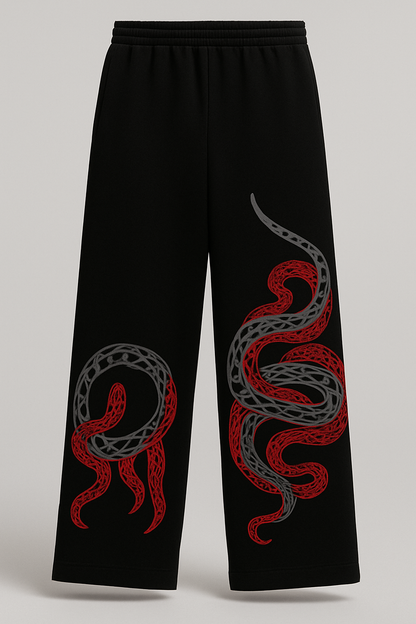 Crimson Serpent Dragon Wide-Leg Baggy Pants