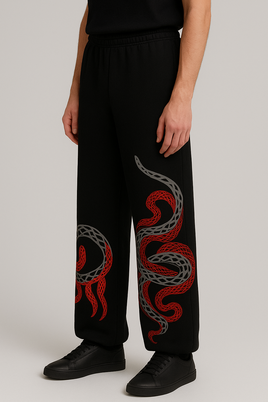 Crimson Serpent Dragon Wide-Leg Baggy Pants