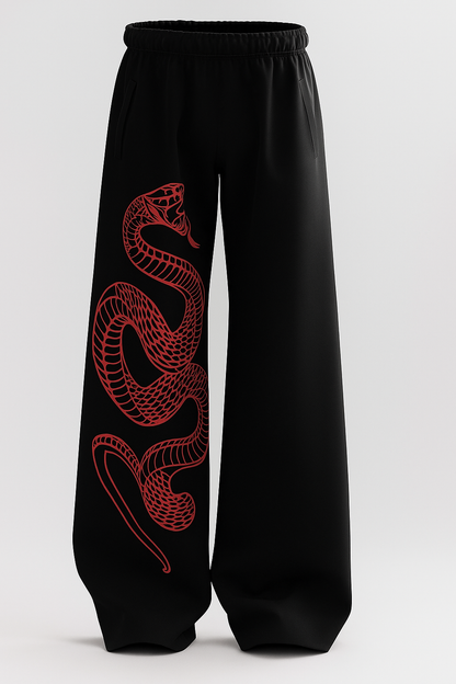 The Serpent's Glare Red Line Art Wide-Leg Baggy Pants
